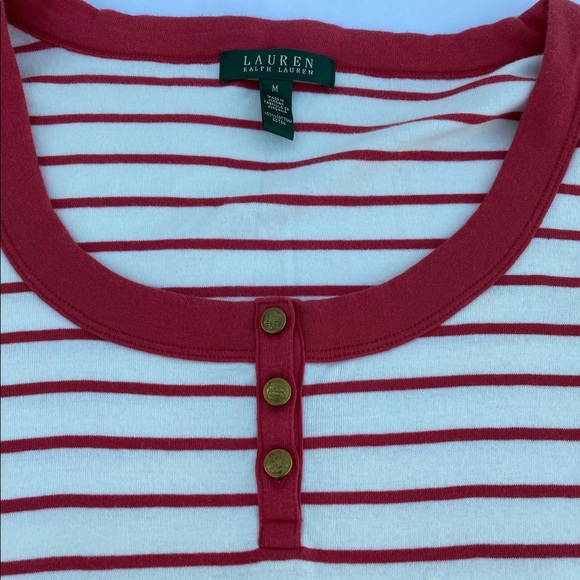 Lauren Ralph Lauren Womens Medium low cut 1/2 button down shirt.red - Picture 3 of 5